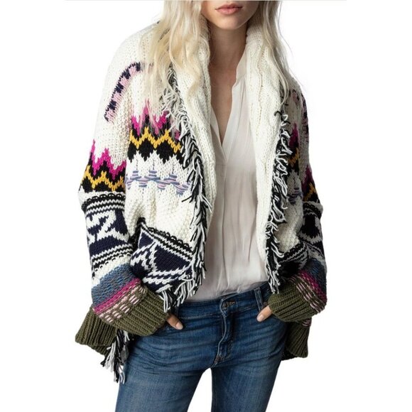 Zadig & Voltaire Ella Cardigan Jacket Fringe Enjoy Today Size M L NWT - Picture 2 of 12